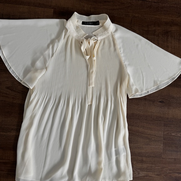 Lauren Ralph Lauren Pleated Tie-Neck Blouse • Size M • Ivory - Picture 5 of 9